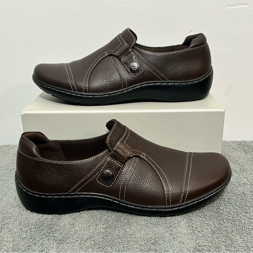 Clarks Brown Leather Slip-On Loafers